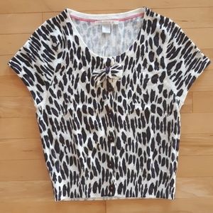 Short sleeve purple leopard print cardigen